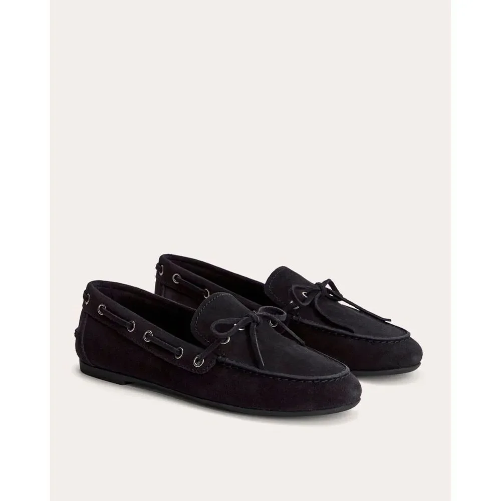 Everlane Dark Navy Suede Boat Shoes Womens Size 8 NWB Minimalist Loafers Flats
